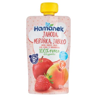 Hamánek gyümölcspüré alma,eper,sárgabarack 6 hónapos kortól - 100 g