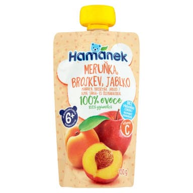 Hamánek gyümölcspüré alma,sárga -őszibarack 6 hónapos kortól - 100 g