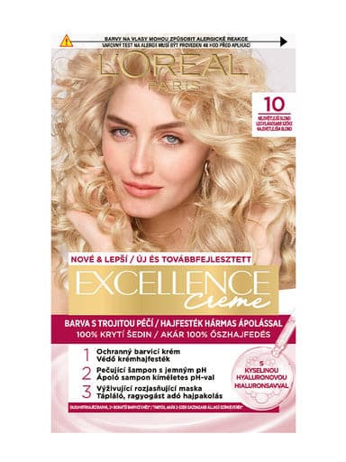 L'Oréal Paris Excellence krémes, tartós hajfesték 10 világosszőke - 1 db