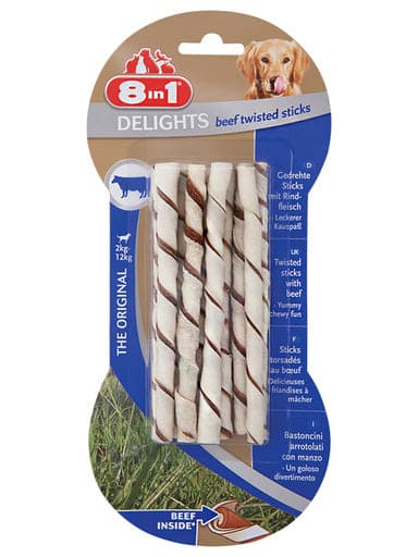 8 in 1 Delights szárazeledel kutyáknak, csavart rágórúd marah - 10db-55 g