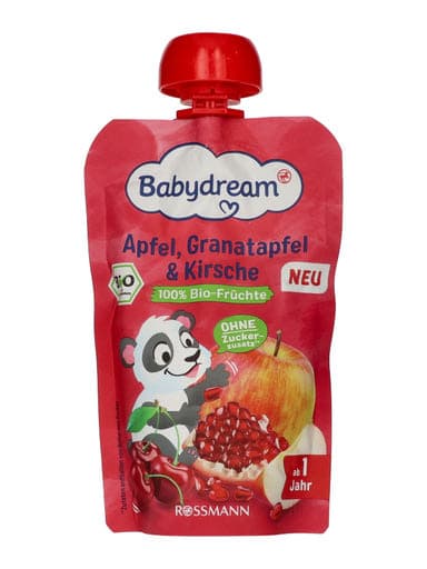 Babydream Bio gyümölcspüré, alma-gránátalma-meggy – 1 éves kortól - 100g