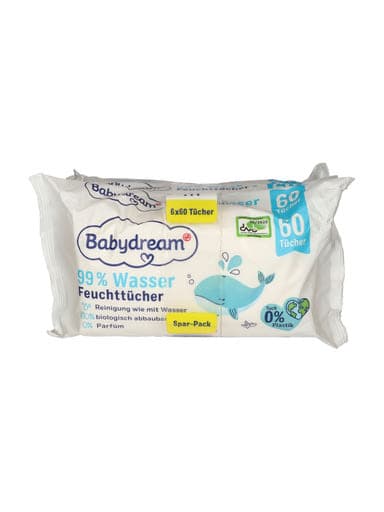 Babydream Extra Sensitive törlőkendő 99% vízzel (6x60 db) - 360 db