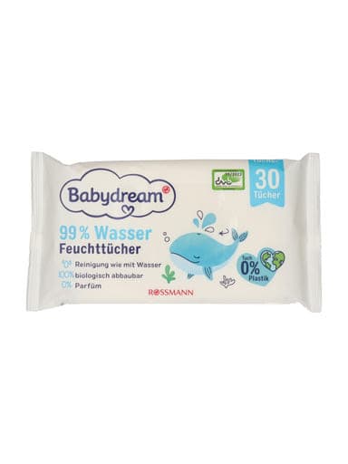Babydream Extra Sensitive törlőkendő 99% vízzel - 30 db