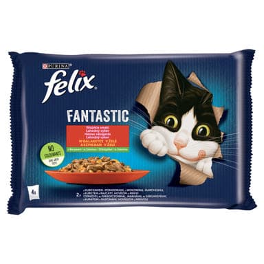 Felix Fantastic Csirkével/Marhával aszpikban nedves macskaeledel 4 x 85 g - 340 g