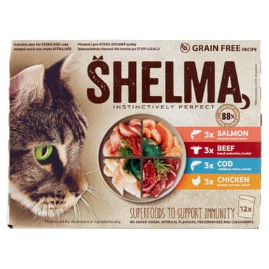 Shelma gabonamentes párolt filé teljes értékű állateledel felnőtt macskák számára 12 x 85 g - 1020 g