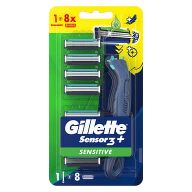 Gillette Sensor3+ 3 pengés Sensitive borotva készülék 8 borotvabetéttel - 1db