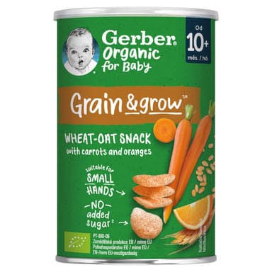 Gerber bio sárgarépás és narancsos bio búza- és zabsnack 10 hónapos kortól - 35 g