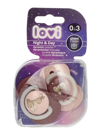 Lovi Night&Day szimmetrikus nyugtató cumi 0-3 hónapos korig /lány - 2 db