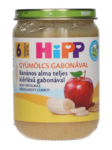 Hipp Bébiétel Alma- Banán Teljes Kiörlésu Gabona Ízesítéssel 6 Hónapos Kortól - 190 g