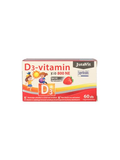 JutaVit Kid D3-vitamin étrend-kiegészítő rágótabletta, eper ízű - 60 db