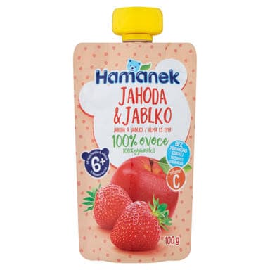 Hamánek gyümölcspüré alma,eper 6 hónapos kortól - 100 g
