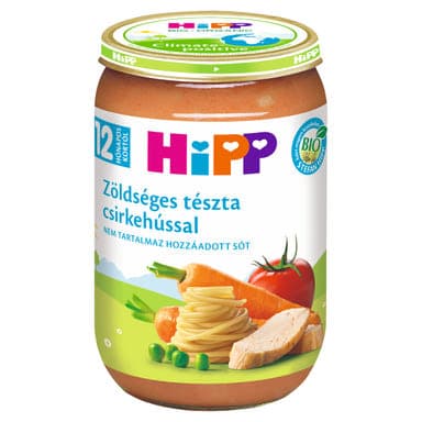 Hipp Bébiétel Zöldséges Tészta Csirkehús Ízesítéssel 12 Hónapos Kortól - 220 g
