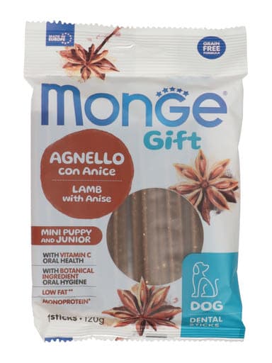 Monge Denta Puppy&Junior jutalomfalat kutyáknak báránnyal és ánizzsal -