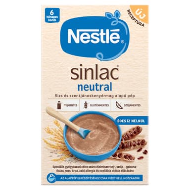 Nestle Sinlac Neutral Rizs-és szentjároskenyérmag alapú pép 4 hónapos kortól - 650g