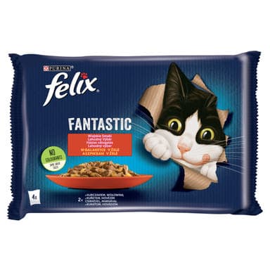 Purina Felix Fantastic marhával/csirkével aszpikban nedves macskaeledel 4 x 85 g - 340 g