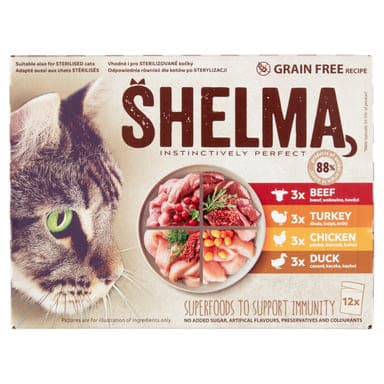 Shelma gabonamentes párolt filé állateledel felnőtt macskák számára 12 x 85 g - 1020 g