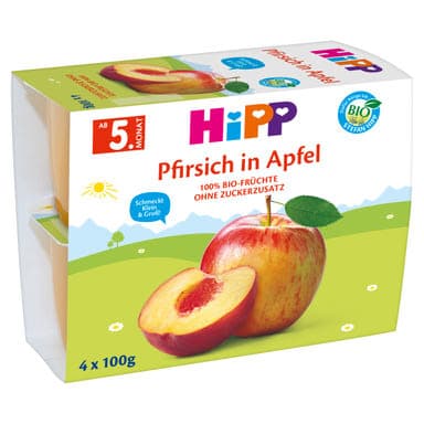 Hipp bio őszibarack, alma bébidesszert 4 hónapos kortól 4x100 g - 400 g