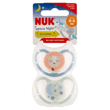 Nuk Space Night szilikon altatócumi, 0-6 hónapos korig, fiú - 2 db