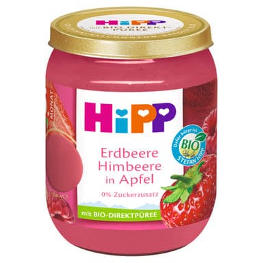 HiPP bio gyümölcskészítmény bébidesszert alma eperrel és málnával 5 hónapos kortól - 160 g