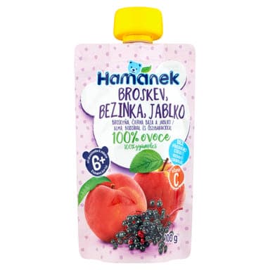 Hamánek gyümölcspüré alma,bodza,őszibarack 6 hónapos kortól - 100 g