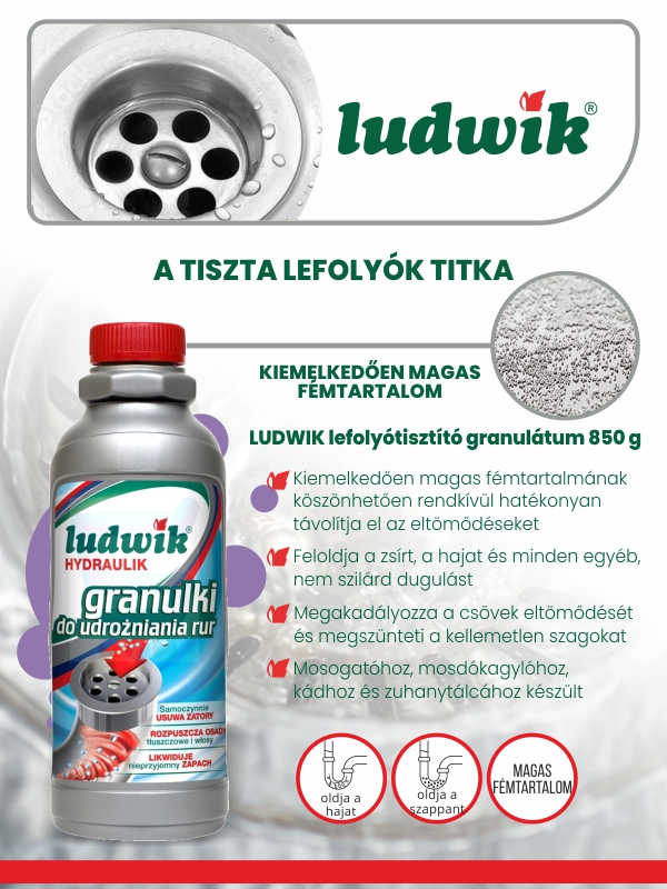 Ludwik lefolyótisztító granulátum - 850 g